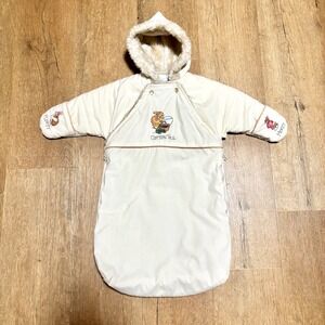 VTG Beatrix Potter Baby Bunting Snowsuit Peter Rabbit Embroidery Fur Hand Covers